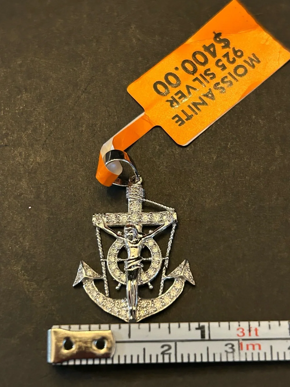 Men’s 925 SSilver Anchor & Crucifix Pendant Necklace w/ 1.50 CTW 💎Moissanite